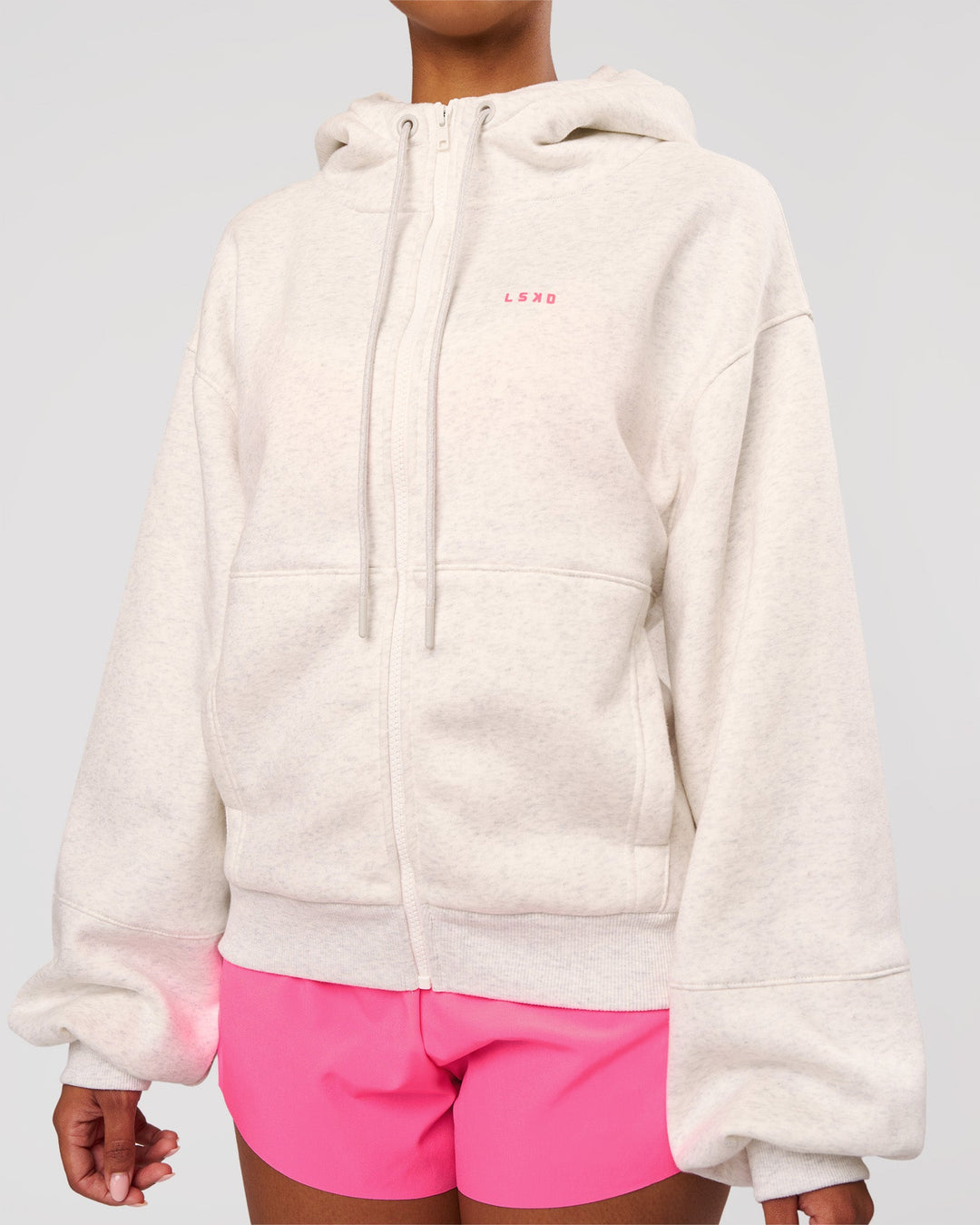 Woman wearing Love The Process Zip Through Hoodie - Silver Marl | Model:Jordan | Size:XS - view 4