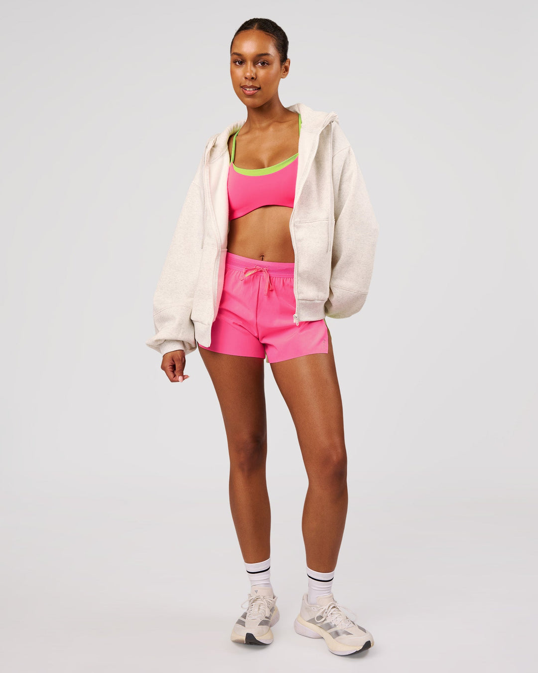 Woman wearing Love The Process Zip Through Hoodie - Silver Marl | Model:Jordan | Size:XS - view 5