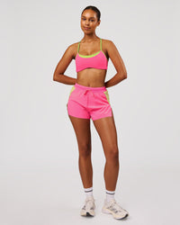 Woman wearing Tempo Sports Bra - Sugar Plum-Lime Glo | Model:Jordan | Size:XS | Thumbnail Index: 5