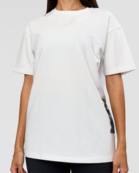 Woman wearing Clear Vision Heavyweight FLXCotton Oversized Tee - White-Black | Model:Rhiley | Size:XS | Thumbnail Index: 12