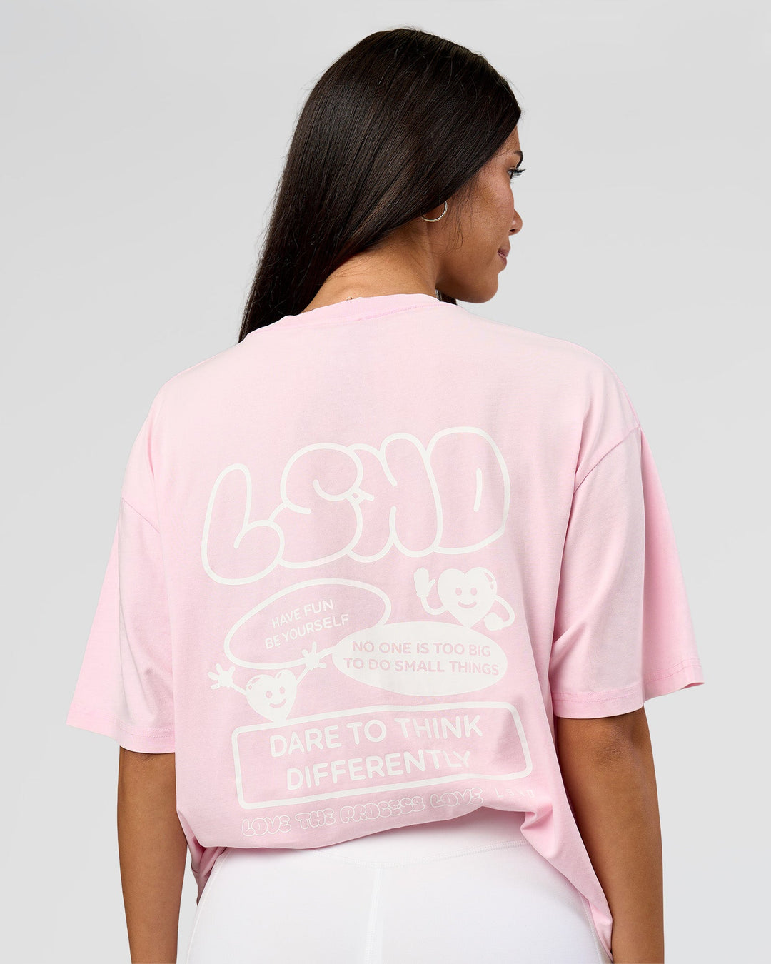 Woman wearing Dare To Think FLXCotton Tee Oversize - Marshmallow Washed-White | Model:Rhiley | Size:XS - view 3