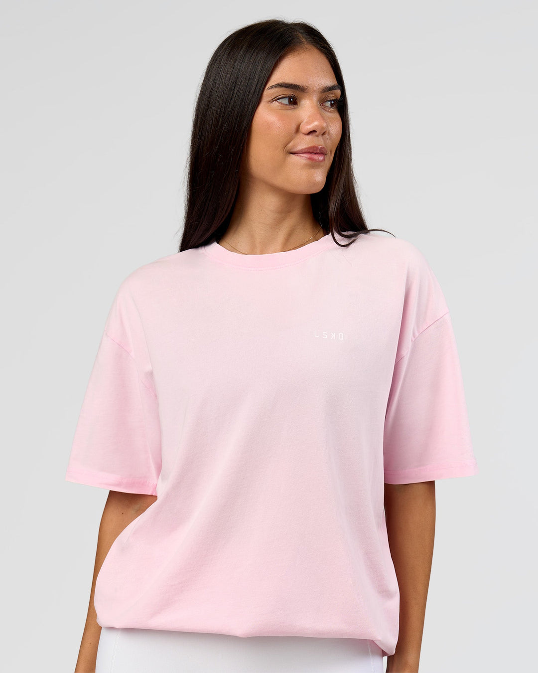 Woman wearing Dare To Think FLXCotton Tee Oversize - Marshmallow Washed-White | Model:Rhiley | Size:XS - view 6