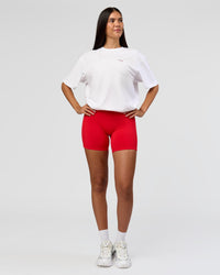 Woman wearing Dare To Think FLXCotton Tee Oversize - White-Scarlet | Model:Rhiley | Size:XS | Thumbnail Index: 8