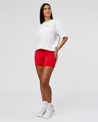 Woman wearing Dare To Think FLXCotton Tee Oversize - White-Scarlet | Model:Rhiley | Size:XS | Thumbnail Index: 13