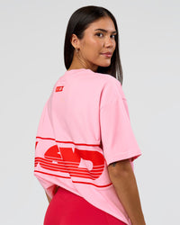 Woman wearing Inline Heavyweight FLXCotton Oversized Tee - Pink Rose-Flame | Model:Rhiley | Size:XS | Thumbnail Index: 8