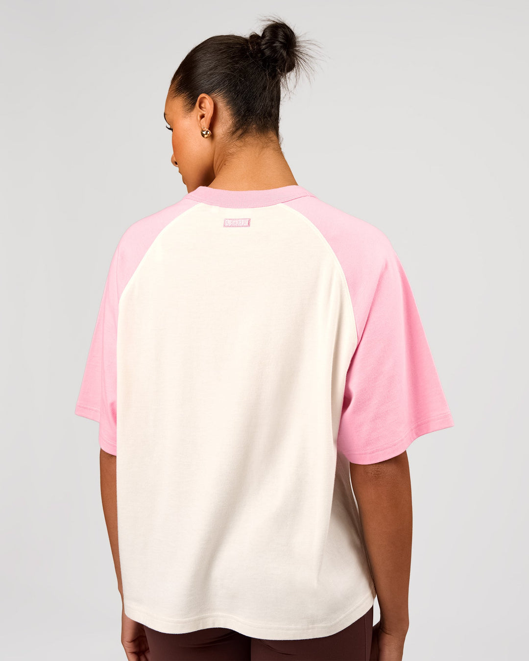 Woman wearing Victory Heavyweight Boxed Raglan Tee - Off White-Pink Rose | Model:Rosie | Size:XS - view 8