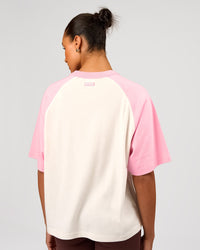 Woman wearing Victory Heavyweight Boxed Raglan Tee - Off White-Pink Rose | Model:Rosie | Size:XS | Thumbnail Index: 7