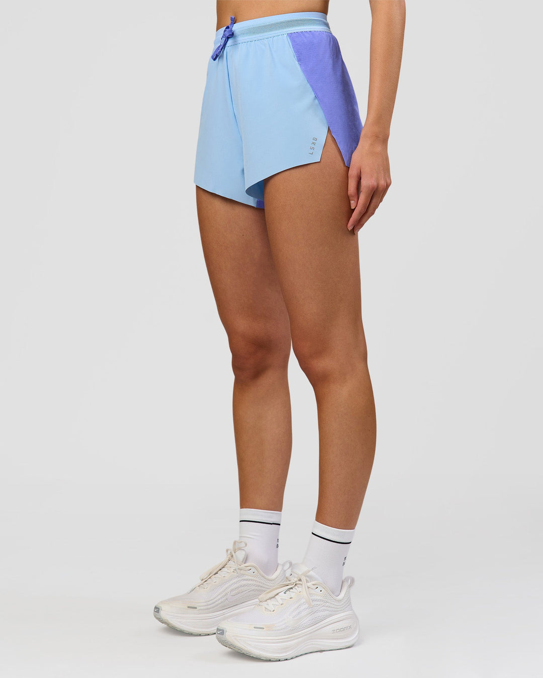 Woman wearing Accelerate 3" High-Rise Running Short - Bluebell-Open Air | Model:Taneisha | Size:XS - view 7