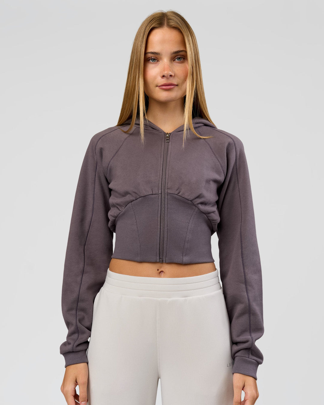 Woman wearing Bend Contour Silhouette Zip Through Hoodie - Duskstone | Model:Taneisha | Size:XS - view 1