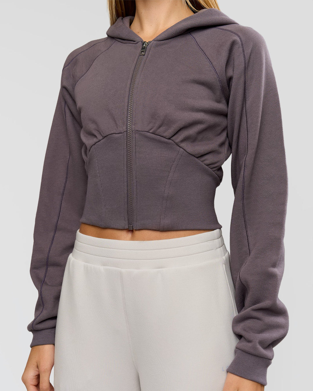 Woman wearing Bend Contour Silhouette Zip Through Hoodie - Duskstone | Model:Taneisha | Size:XS - view 6