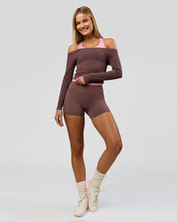 Woman wearing Bree Bardot Long Sleeve Top - Cocoa Powder | Model:Taneisha | Size:XS | Thumbnail Index: 13