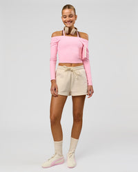 Woman wearing Bree Bardot Long Sleeve Top - Pink Rose | Model:Taneisha | Size:XS | Thumbnail Index: 9