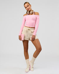 Woman wearing Bree Bardot Long Sleeve Top - Pink Rose | Model:Taneisha | Size:XS | Thumbnail Index: 4