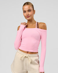 Woman wearing Bree Bardot Long Sleeve Top - Pink Rose | Model:Taneisha | Size:XS | Thumbnail Index: 0