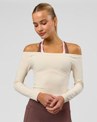 Woman wearing Bree Bardot Long Sleeve Top - Vanilla Bean | Model:Taneisha | Size:XS | Thumbnail Index: 4