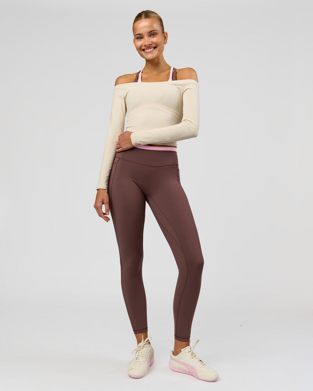 Woman wearing Bree Bardot Long Sleeve Top - Vanilla Bean | Model:Taneisha | Size:XS - view 8