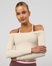 Woman wearing Bree Bardot Long Sleeve Top - Vanilla Bean | Model:Taneisha | Size:XS | Thumbnail Index: 8