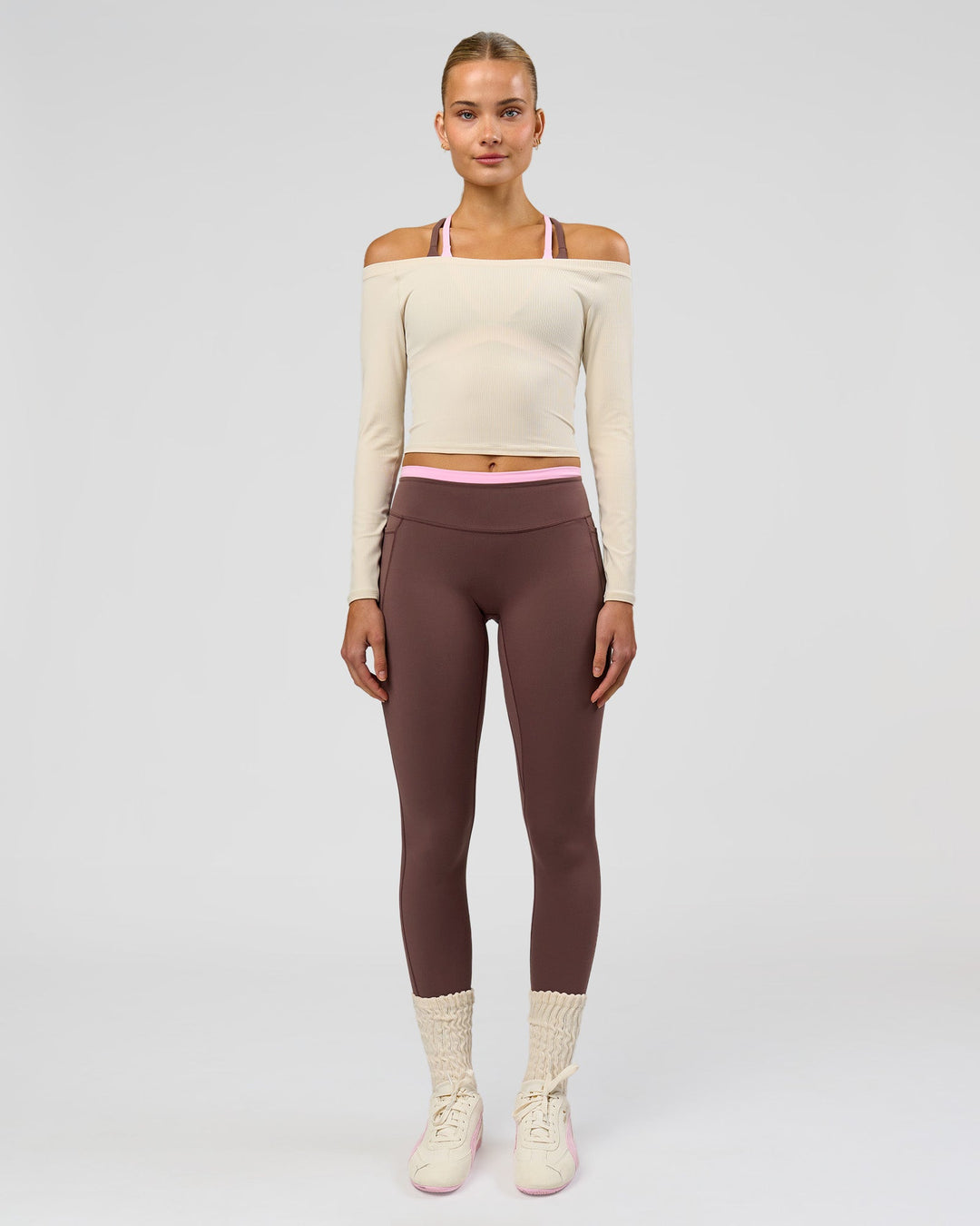 Woman wearing Bree Bardot Long Sleeve Top - Vanilla Bean | Model:Taneisha | Size:XS - view 10
