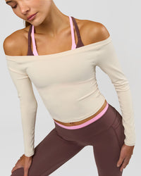 Woman wearing Bree Bardot Long Sleeve Top - Vanilla Bean | Model:Taneisha | Size:XS | Thumbnail Index: 0