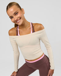 Woman wearing Bree Bardot Long Sleeve Top - Vanilla Bean | Model:Taneisha | Size:XS | Thumbnail Index: 11