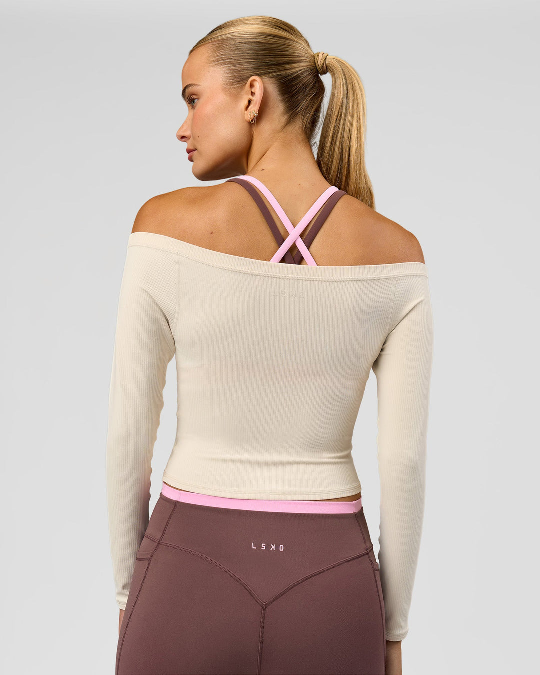 Woman wearing Bree Bardot Long Sleeve Top - Vanilla Bean | Model:Taneisha | Size:XS - view 3