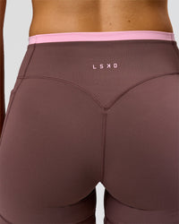 Woman wearing Bree Fusion High-Rise 4" Short Pockets - Cocoa Powder-Pink Rose | Model:Taneisha | Size:XS | Thumbnail Index: 6