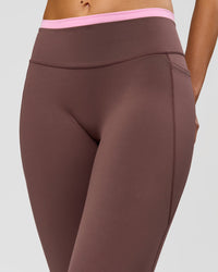 Woman wearing Bree Fusion High-Rise Full Length Legging Pockets - Cocoa Powder-Pink Rose | Model:Taneisha | Size:XS | Thumbnail Index: 7