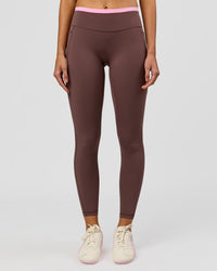 Woman wearing Bree Fusion High-Rise Full Length Legging Pockets - Cocoa Powder-Pink Rose | Model:Taneisha | Size:XS | Thumbnail Index: 9