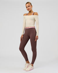 Woman wearing Bree Fusion High-Rise Full Length Legging Pockets - Cocoa Powder-Pink Rose | Model:Taneisha | Size:XS | Thumbnail Index: 3