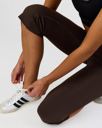 Woman wearing Deep V-Contour High-Rise Flared Capri - Ground Coffee | Model:Taneisha | Size:XS | Thumbnail Index: 6