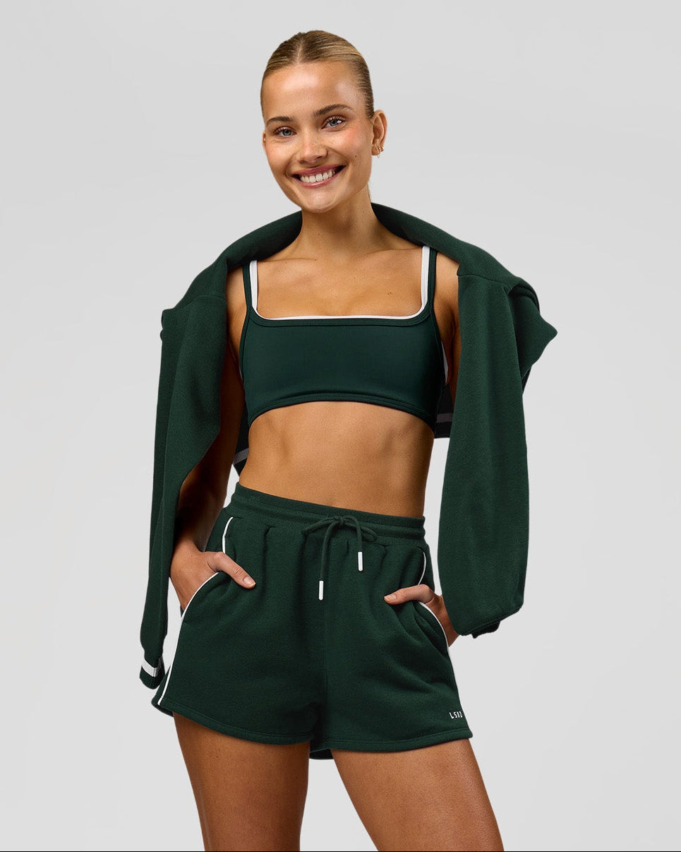 Woman wearing Fast Track Lounge Short - Midnight Green-White | Model:Taneisha | Size:XS - view 2