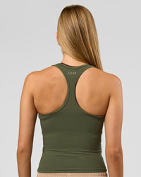 Woman wearing Flow Rib Scoop Neck Tank - Pure Olive | Model:Taneisha | Size:XS | Thumbnail Index: 1
