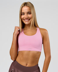 Woman wearing Fusion Sports Bra 2.0 - Pink Rose | Model:Taneisha | Size:XS | Thumbnail Index: 1