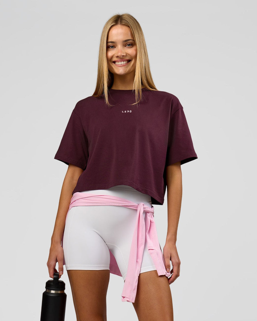Woman wearing Go-To Heavyweight FlxCotton Skimmer Tee - Cherry Lacquer-White | Model:Taneisha | Size:XS - view 7