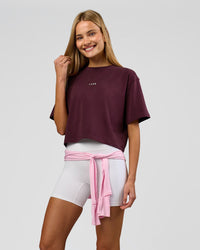 Woman wearing Go-To Heavyweight FlxCotton Skimmer Tee - Cherry Lacquer-White | Model:Taneisha | Size:XS | Thumbnail Index: 7