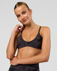 Woman wearing Minimal Sports Bra - Black Tie Dye | Model:Taneisha | Size:XS | Thumbnail Index: 3