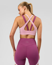 Woman wearing Stamina Layered Sports Bra - Boysenberry-Pink Rose | Model:Taneisha | Size:XS | Thumbnail Index: 5