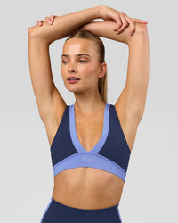 Woman wearing Stamina Layered Sports Bra - Future Navy-Bluebell | Model:Taneisha | Size:XS | Thumbnail Index: 2