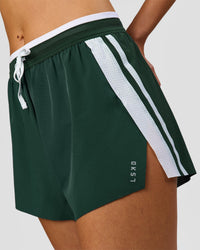 Woman wearing Trackline Accelerate 3" High-Rise Running Short - Midnight Green-White | Model:Taneisha | Size:XS | Thumbnail Index: 4