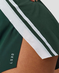Woman wearing Trackline Accelerate 3" High-Rise Running Short - Midnight Green-White | Model:Taneisha | Size:XS | Thumbnail Index: 14