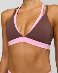 Woman wearing Velocity Bralette Sports Bra - Cocoa Powder-Pink Rose | Model:Taneisha | Size:XS | Thumbnail Index: 5