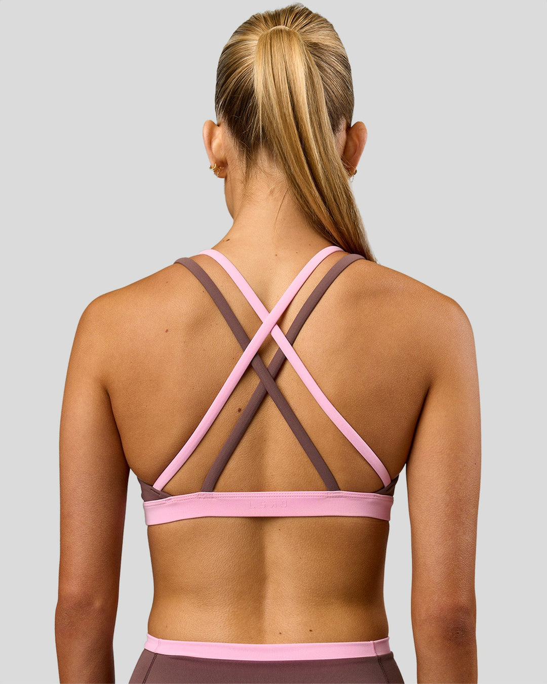 Woman wearing Velocity Bralette Sports Bra - Cocoa Powder-Pink Rose | Model:Taneisha | Size:XS - view 11