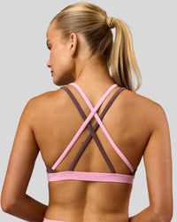 Woman wearing Velocity Bralette Sports Bra - Cocoa Powder-Pink Rose | Model:Taneisha | Size:XS | Thumbnail Index: 1