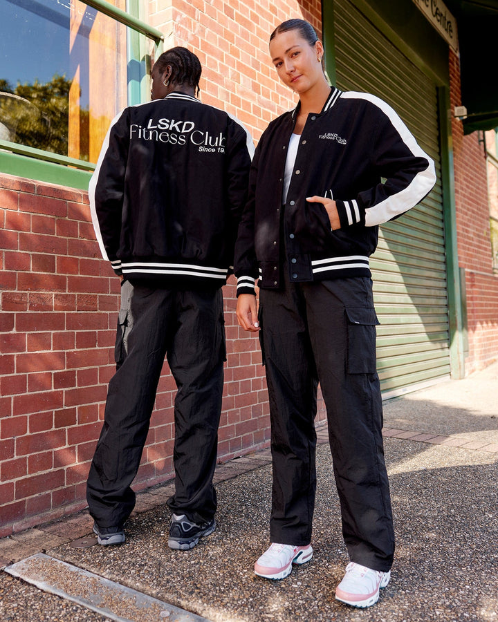 Unisex Fitness Club Bomber Jacket - Black-Off White
