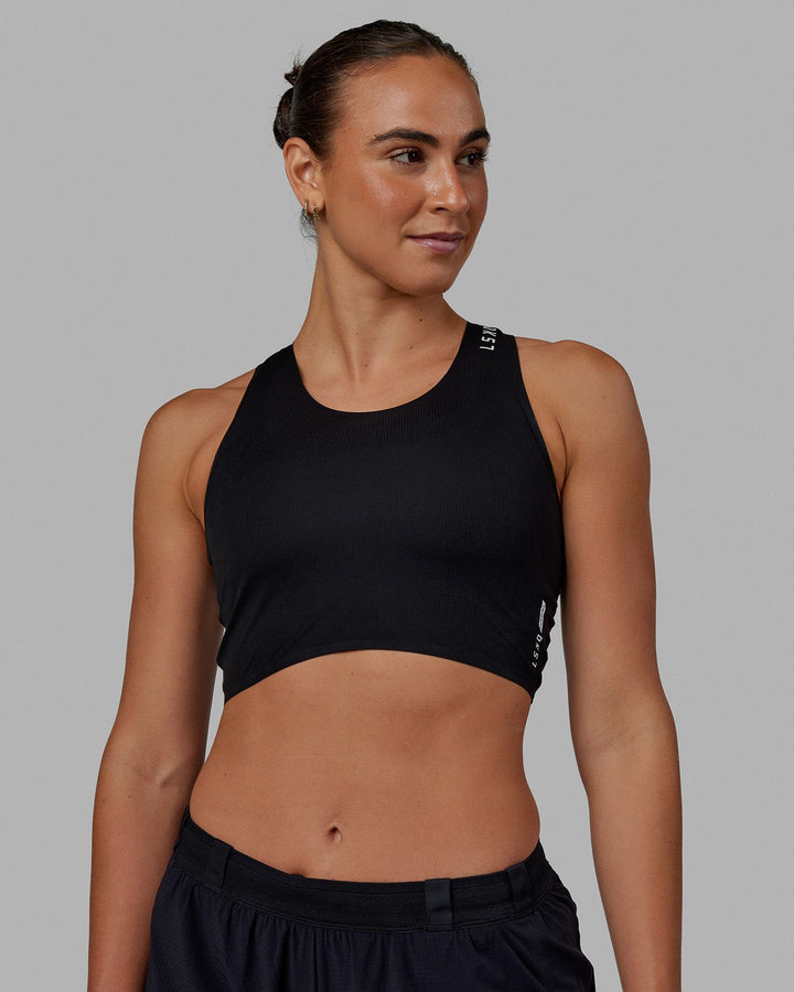 Race Day Cropped Performance Tank - Black-White
