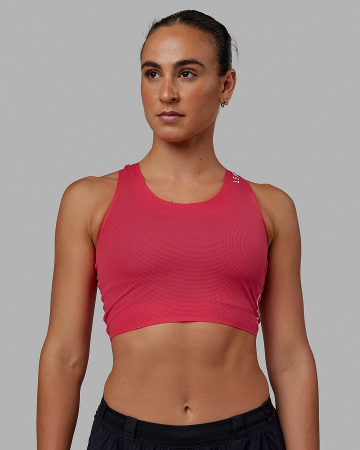 Race Day Cropped Performance Tank - Raspberry-White
