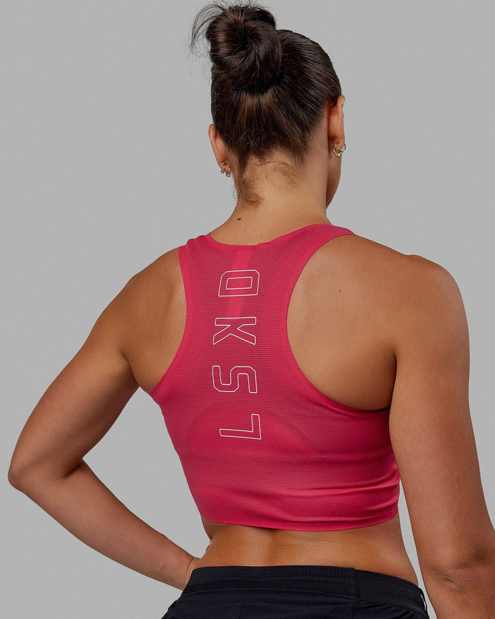 Race Day Cropped Performance Tank - Raspberry-White
