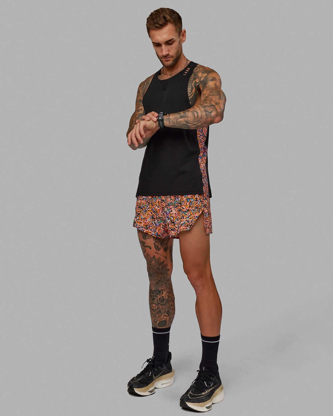 Race Day Tank Printed - Black-Energy Orange