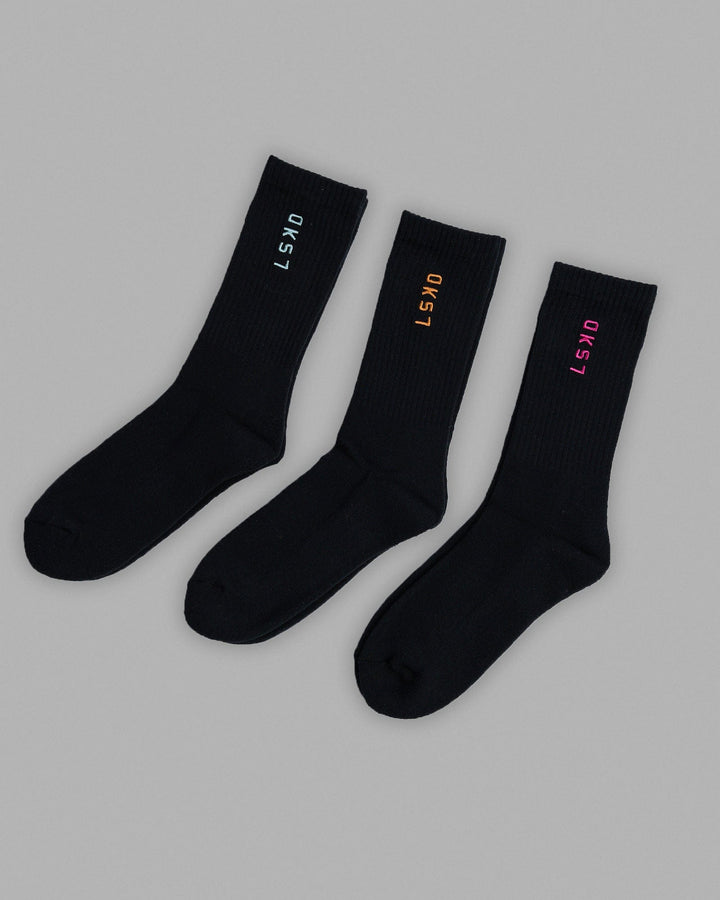 Signal 3 Pack Crew Socks - Black-Turq-Tang-Pink