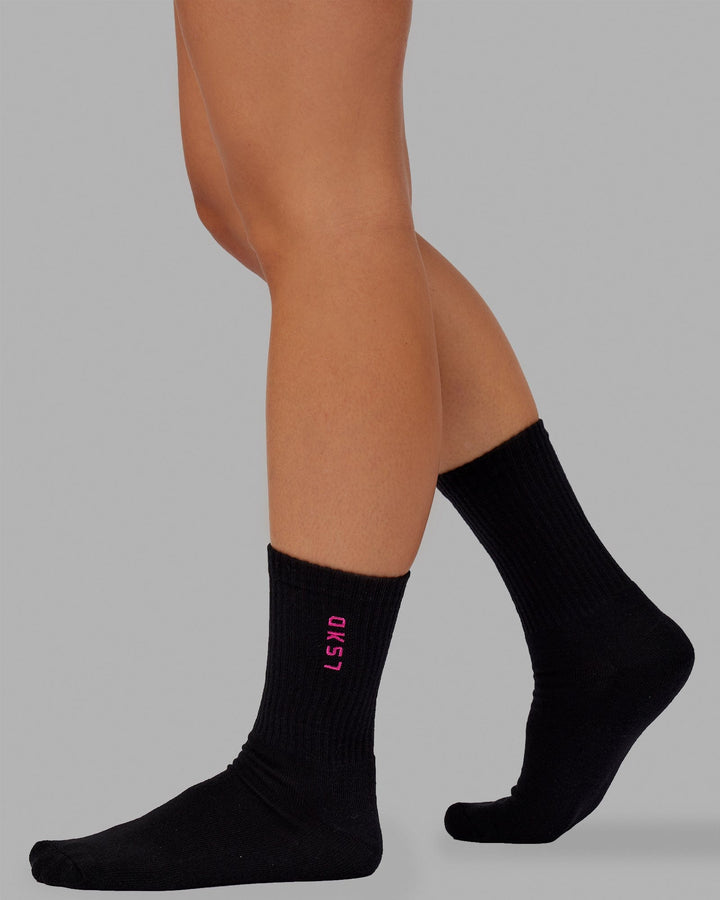 Signal 3 Pack Crew Socks - Black-Turq-Tang-Pink